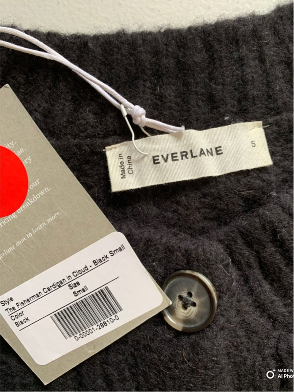 Everlane Black The Fisherman Cardigan in Cloud Size Small NWT Cozy Fall Winter - Picture 12 of 16